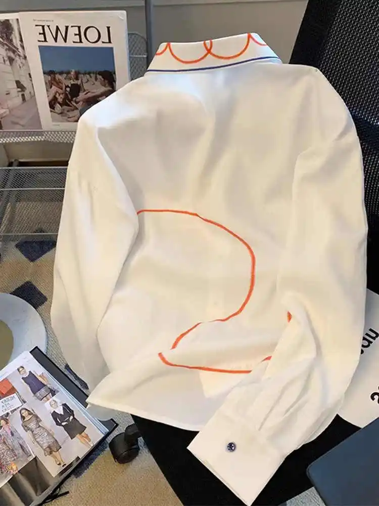 Damen Weiße Hemden Blusen Y2k 90er Jahre Ästhetische Vintage Koreanische 2000er Langarm Oversize Graffiti Shirt Streetwear Stilvolle Kleidung