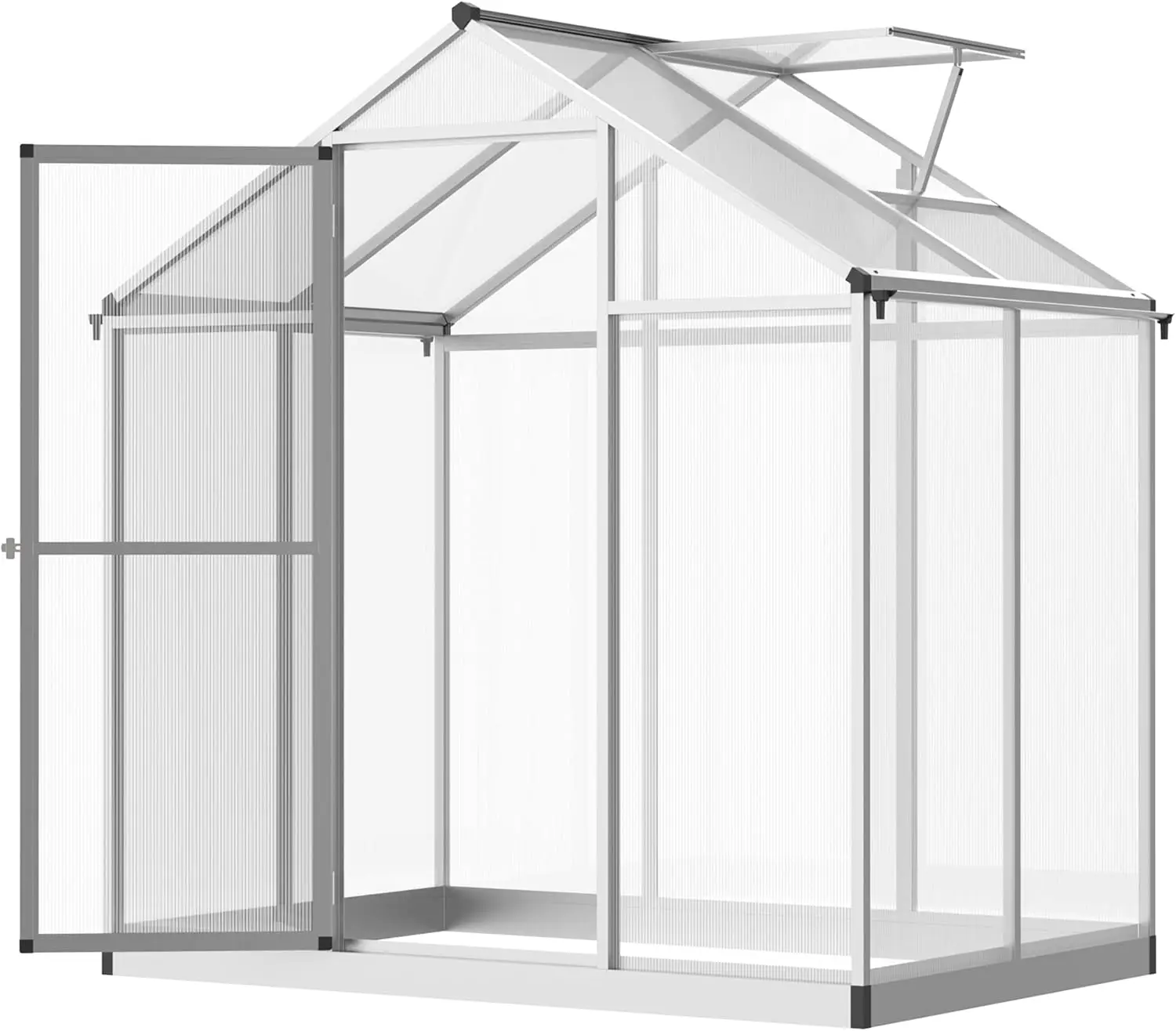 

6' x 4' Greenhouse for Outdoors, Polycarbonate Greenhouse with Rain Gutter and Roof Vent, Aluminum Walk-in Green Houses