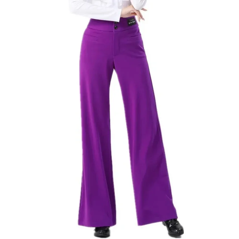 Новинка 2024 года, элегантные однотонные праздничные брюки для бальных танцев, женские брюки для вечеринок и мероприятий, классические танцевальные тренировки с высокой талией, уличные Ravskeif1