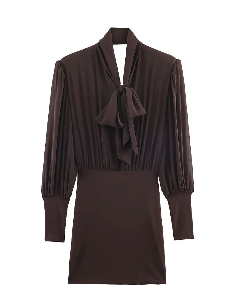 HH Mulheres Verão Patchwork Vestido Curto Moda Backless Mangas Compridas Gravata Borboleta Decoração Vestido Casual Feminino Sexy Vestido de Festa