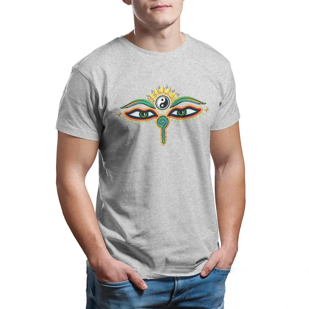 Buddha Statue Graphic Painting Eyes Symbol Wisdom T shirt Crewneck Big sell Big Size T Shirt Tees Top Cotton Classic Clothes