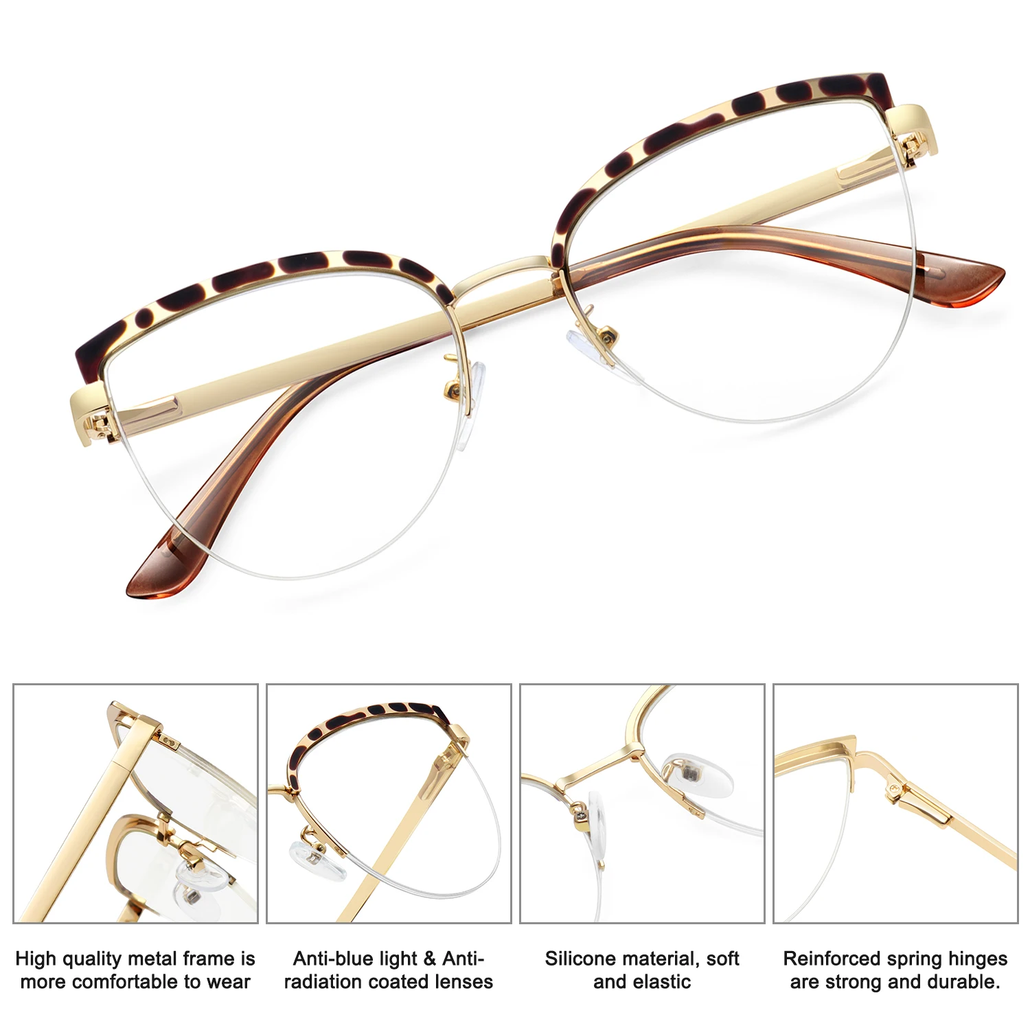 WOWSUN Vintage Cat Eye Anti-blue Light Metal Glasses Frames Optical Computer Glasses Women Spectacles Fashion Eyewear Eyeglasses