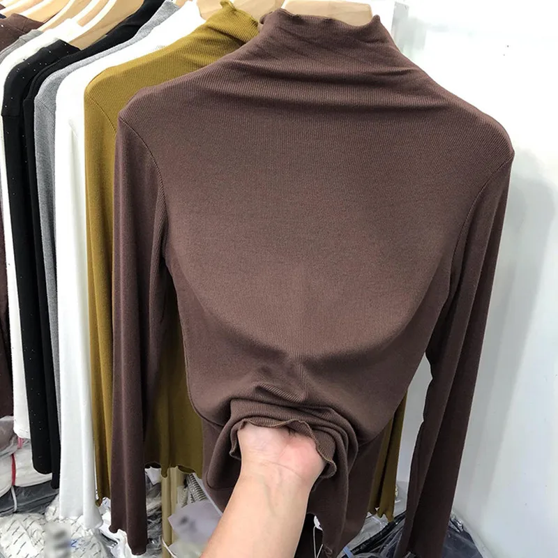 خريف شتاء عالي Ne Long Sve Base irt نسائي متعدد الاستخدامات لون خشبي عالي Ne Base irt Commute Sle K... #3