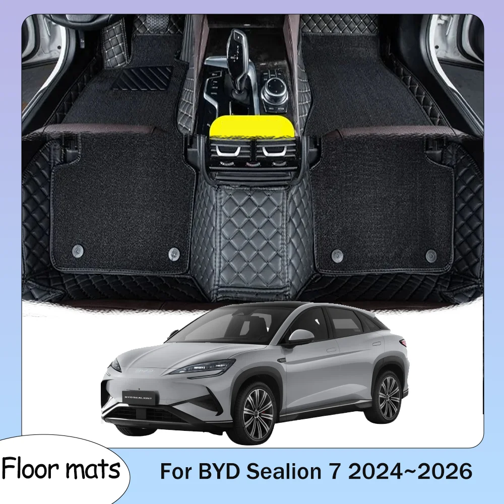 

For BYD Sealion 7 2024~2026 2025 LHD leather Car Floor Mats Waterproof Scratch Resistant Carpets Interior Protection Accessories