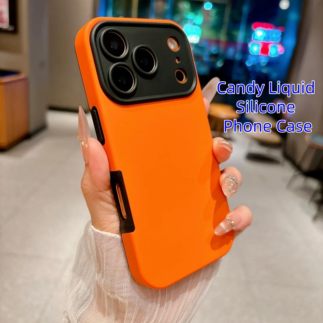 

Luxury Candy Liquid Silicone Phone Case For iPhone 17 Air 13 14 15 16 Pro Max Soft Bumper Precision Hole Lens Protection Cover