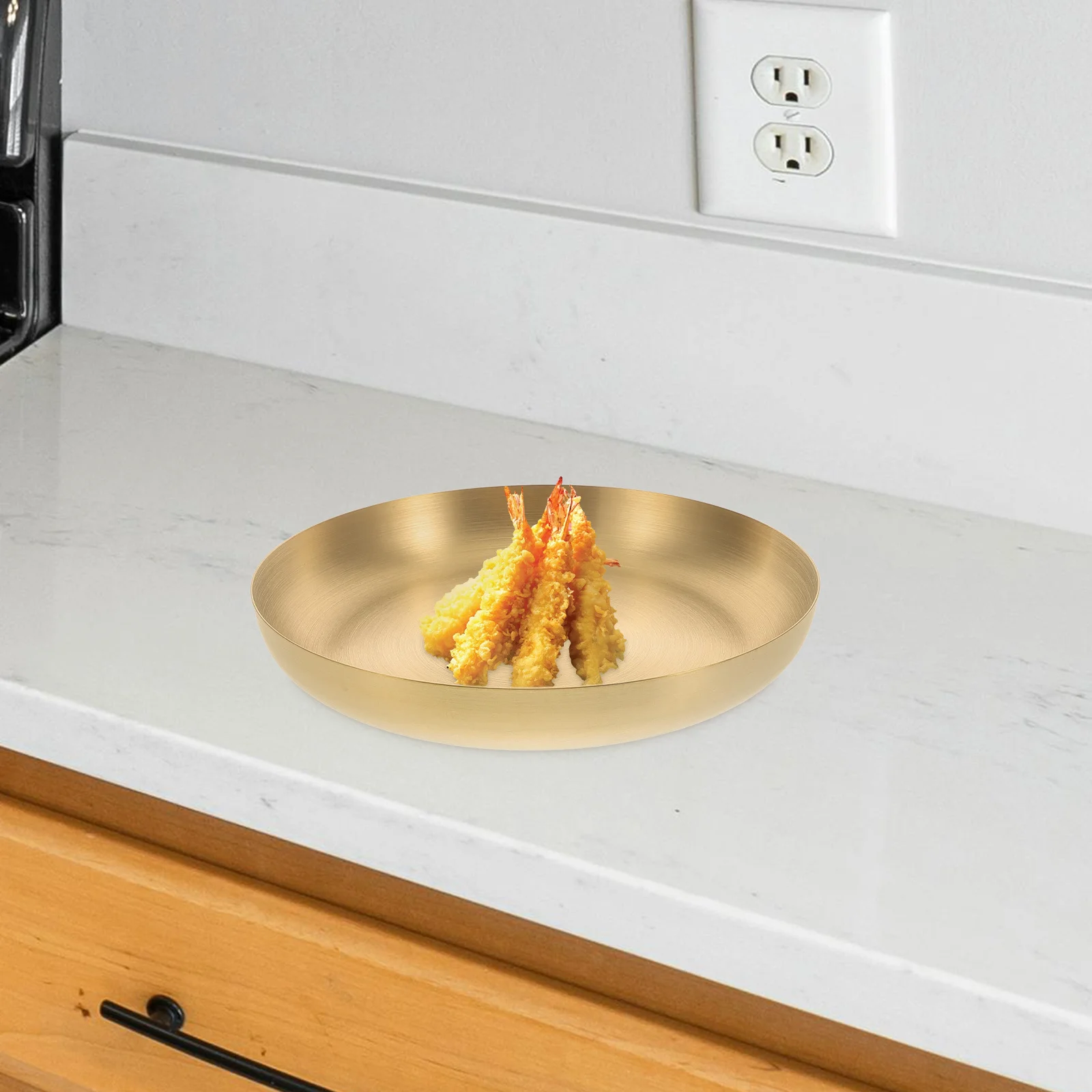 Stainless Steel Snack Plate Gold Round Serving Platter Unbreakable Bbq Appetizer Dish For Wedding Camping Kitchen Dining