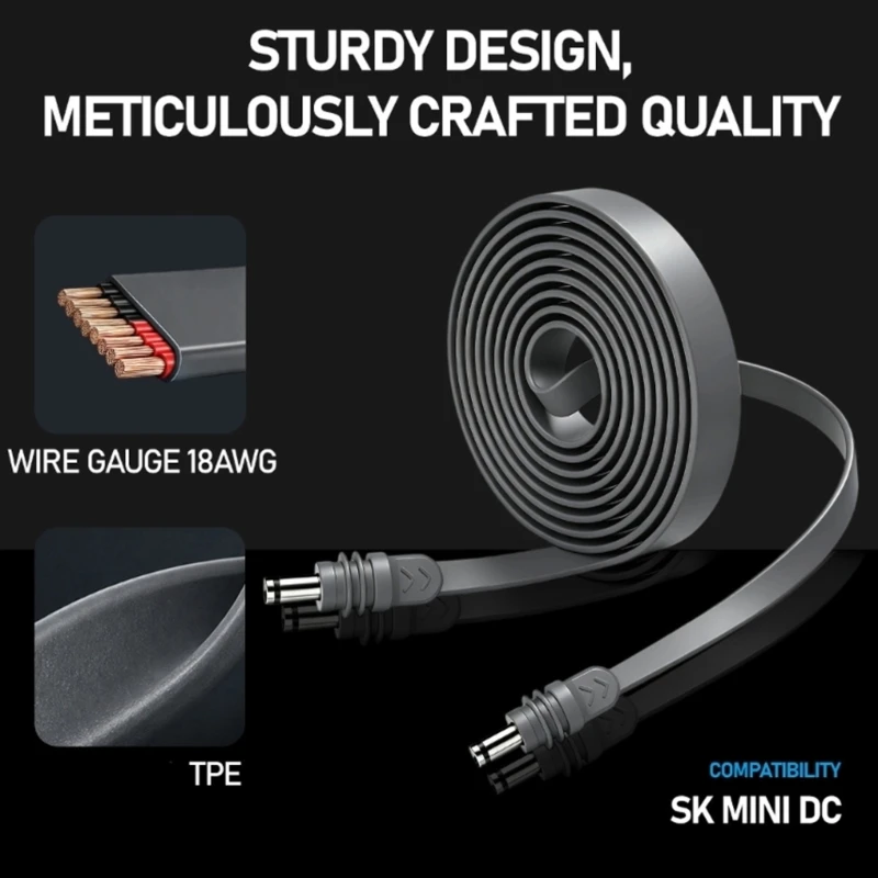 DC5521 Power Cable for Star Mini Antennas with Metal and PVC Construction, Flat Profile, 18AWG Wire and Barrels Connectors F19E