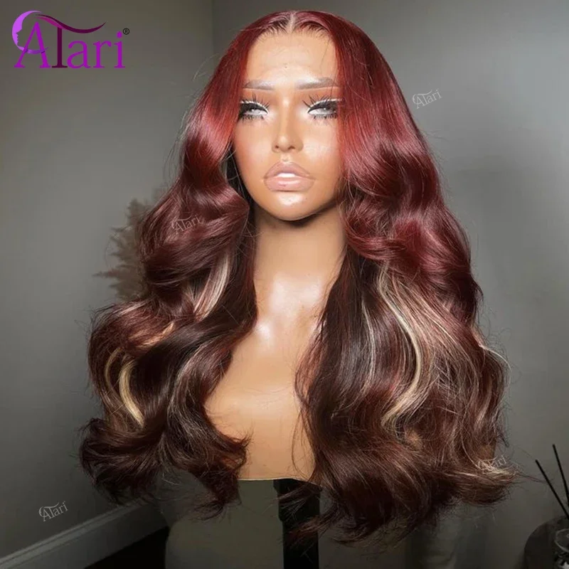 

180 Density Highlight Ash Blonde with Brown Human Hair Body Wave Wigs Transparent 13x4 13x6 Lace Frontal Red Blonde Wig PrePluck