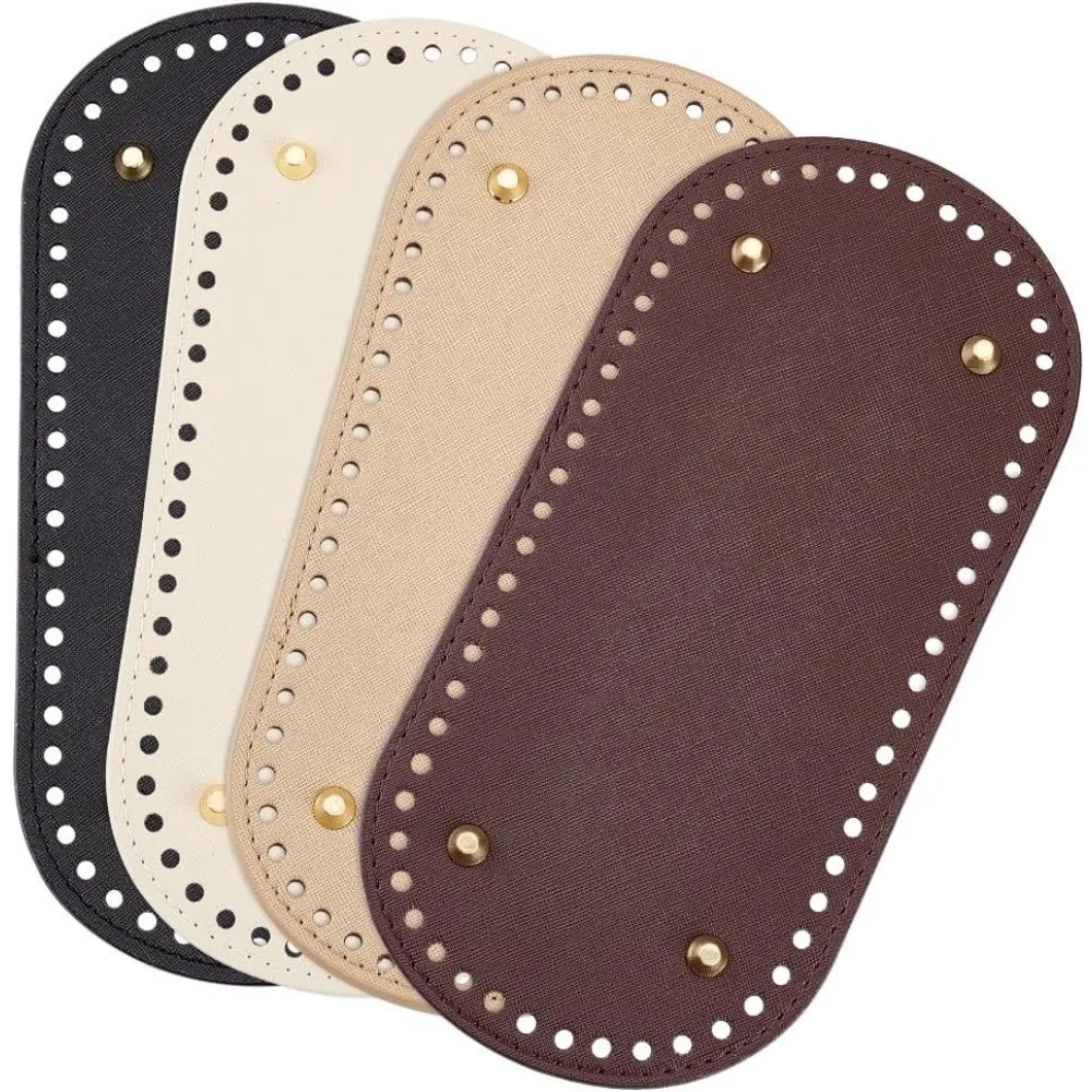 

4pcs Bag Bottom Base Pads 4 Colors Oval Crochet Bag Bottom PU Leather Bottom Shaper Pad with Hole Knitting Crochet Base Purse