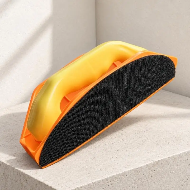 Curved Hand Sanding Block with Semicircular Face and Integrated Grip for Manual Sanding Along Wall Surfaces and Reaching M4YD