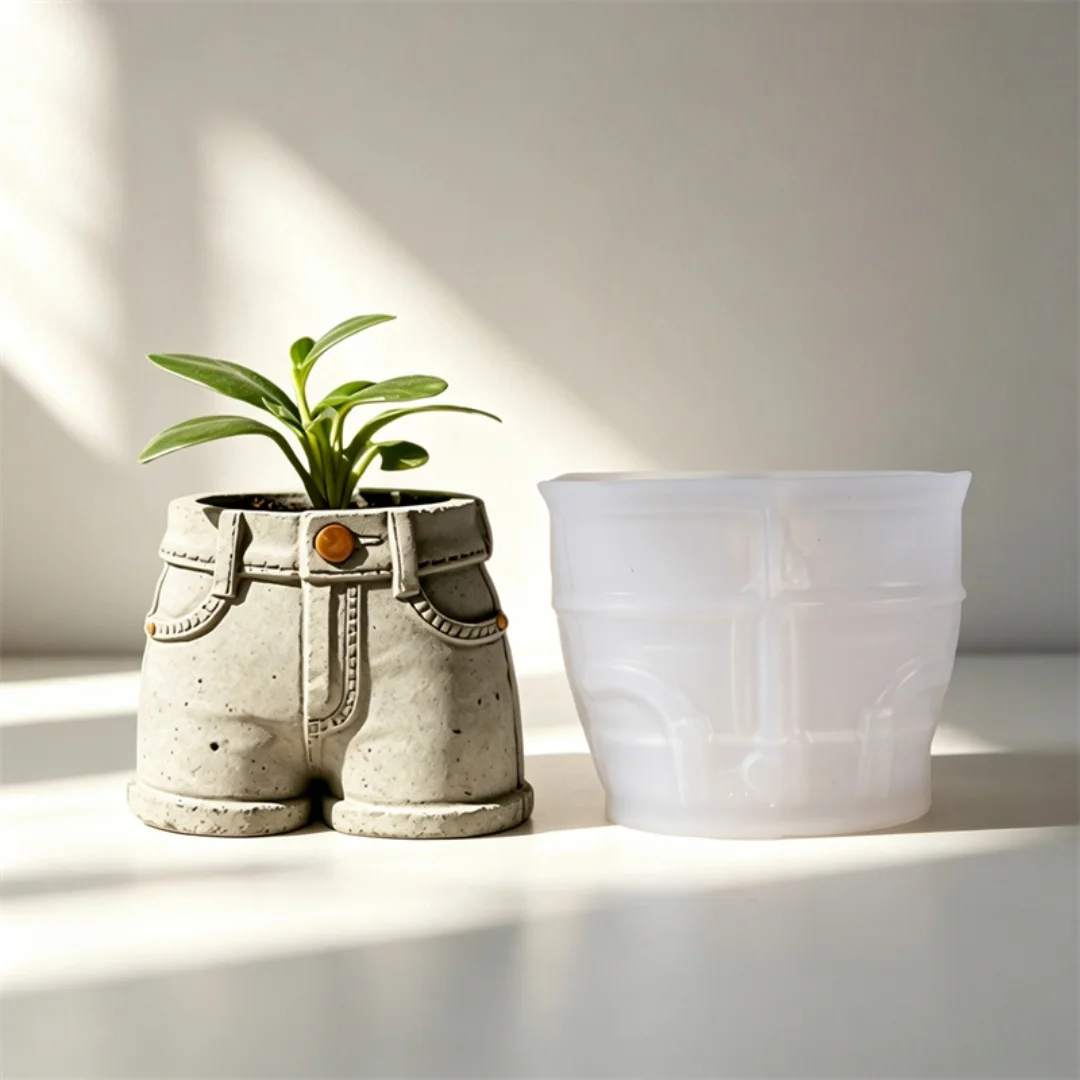 Denim Shorts Cement Gypsum Cup Silicone Mold DIY Plaster Succulent Planter Pen Holder Mold Candle Holder Home Desktop Decor