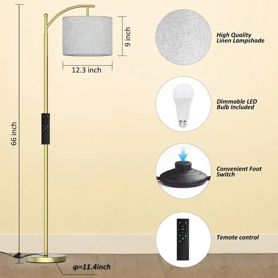 Arched Floor Lamp With Remote Control And Bulb Included