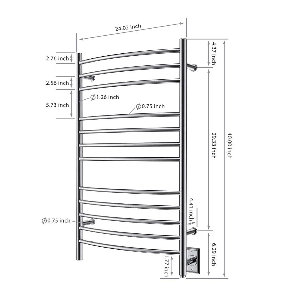 Scaldasalviette per montaggio a parete, portasciugamani riscaldato elettrico plug-in/cablato, finitura spazzola