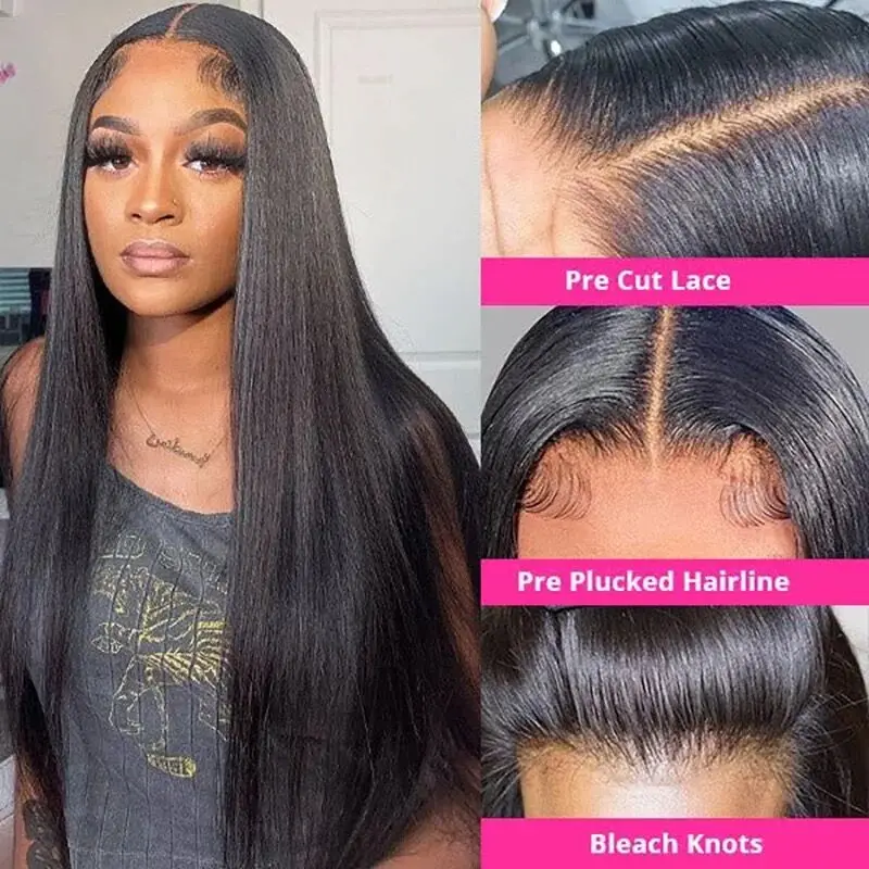 Marryu Wear Go Glueless Wig PreBleached Knots Straight Lace Front Wigs Human Hair Transparent Lace Closure Wigs For Women