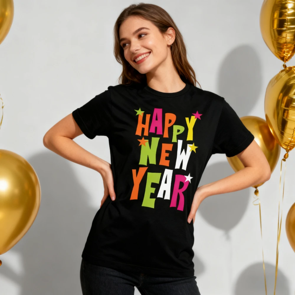 

Футболка HAPPY NEW YEAR, праздничное празднование 2026, футболка для вечеринки в Новый год, мужская и женская модная повседневная футболка с круглым вырезом, лидер продаж, топы