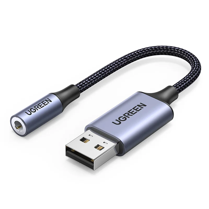 UGREEN USB 외장 사운드 카드 2 in 1 USB to 3.5mm 잭 오디오 어댑터 나일론 브레이디드 USB to Aux 잭