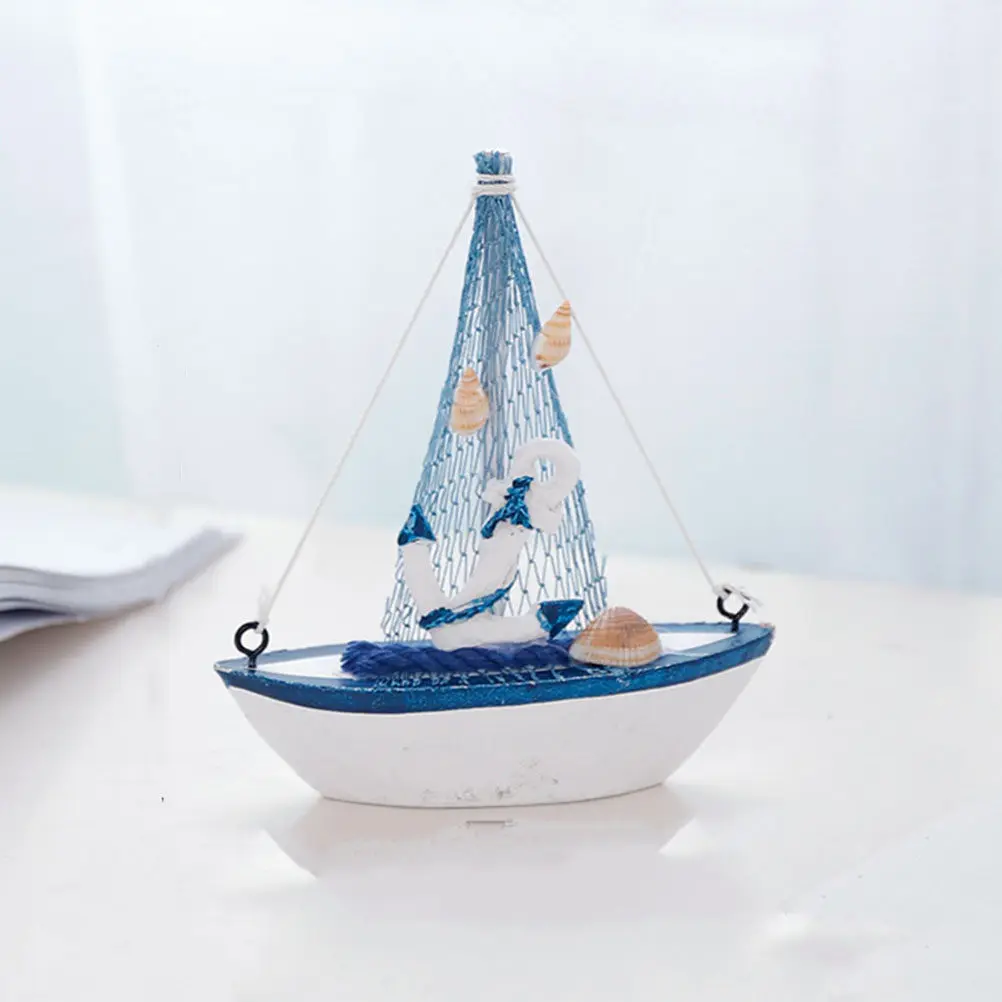 

2Pcs Wooden Sailboat Decoration Mediterranean Style Small Sailing Boat Ornament Desktop Nautical for Office Home Car