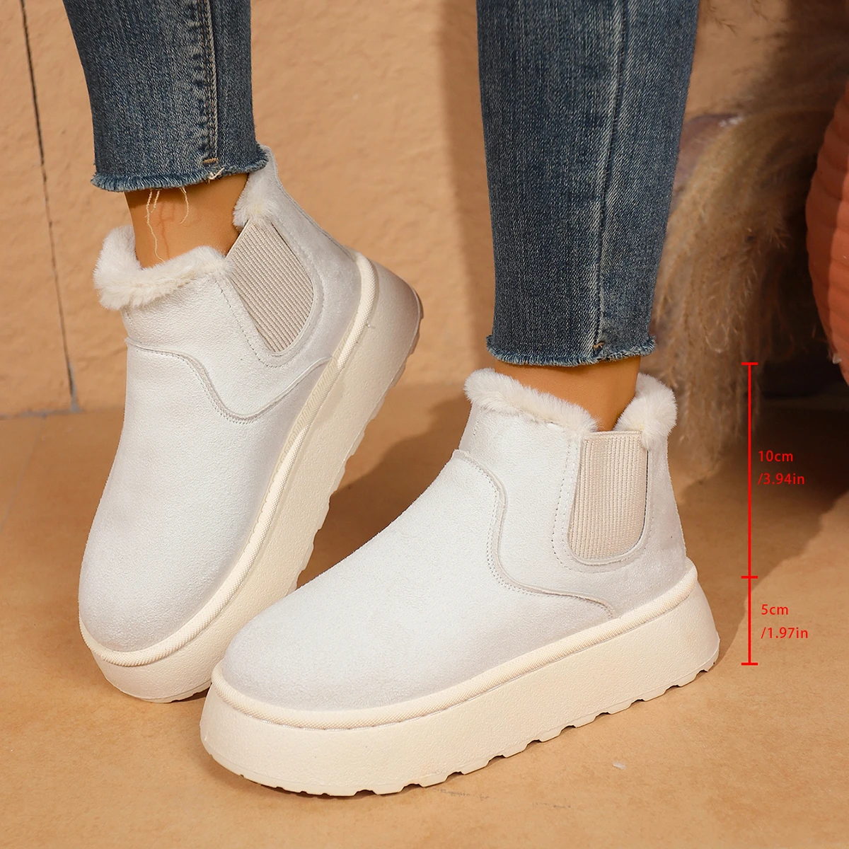 

Зимние женские ботильоны, уличные повседневные ботинки челси на меху, удобная женская обувь на плоской подошве и платформе, короткие плюшевые теплые зимние ботинки