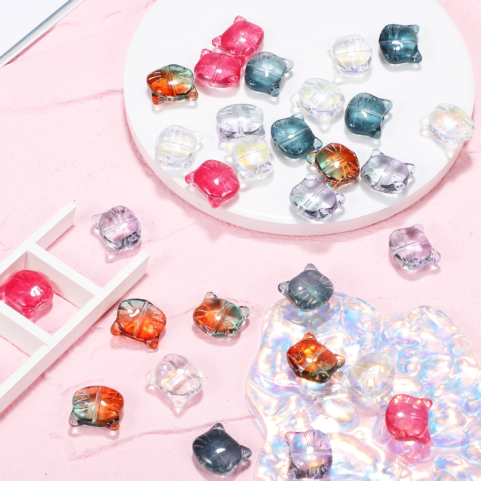 50 Pcs Beads for Bracelets Glass Cat Animal Paw Print Handmade s Charms Craft DIY Projects Jewelry Making Supplies Colorful