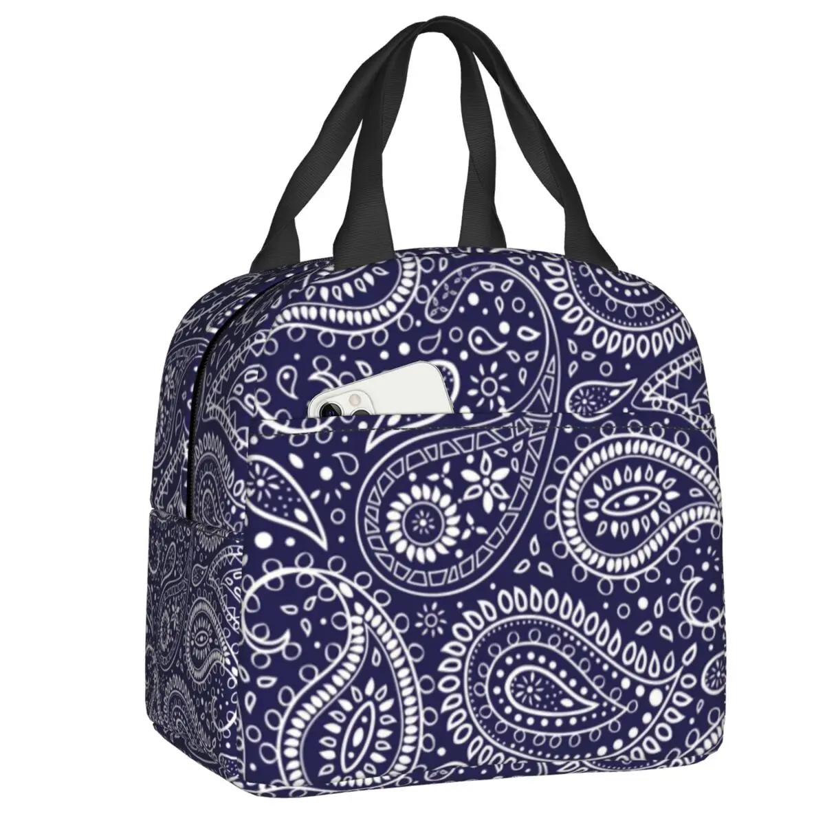 Custom Bandana Pretty Bohemian Art Paisley Lunch Bag Women Thermal Cooler Insulated Lunch Boxes for Kids School