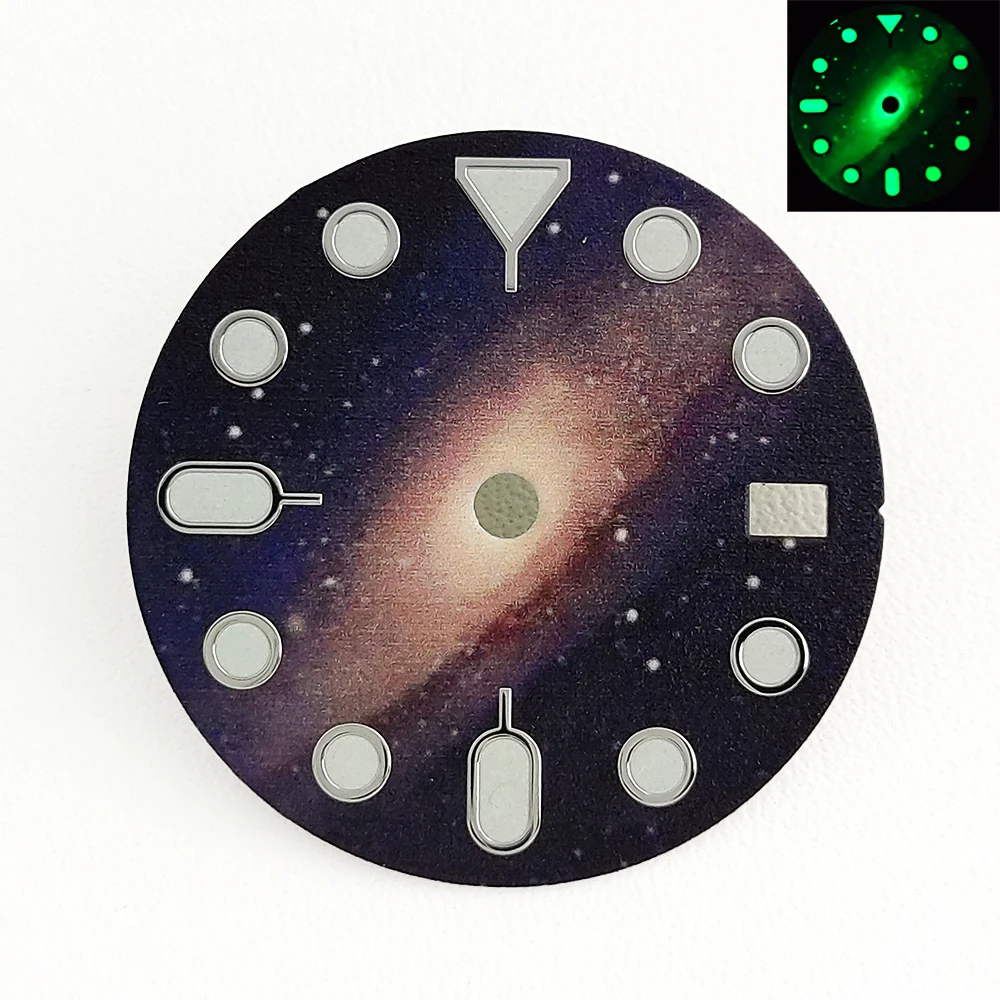 28.5mm Dial NH35 Starry Sky Galaxy Watch Dial Green Luminous Dial Compatible With NH35/NH36 Automatic Movement Repair Parts