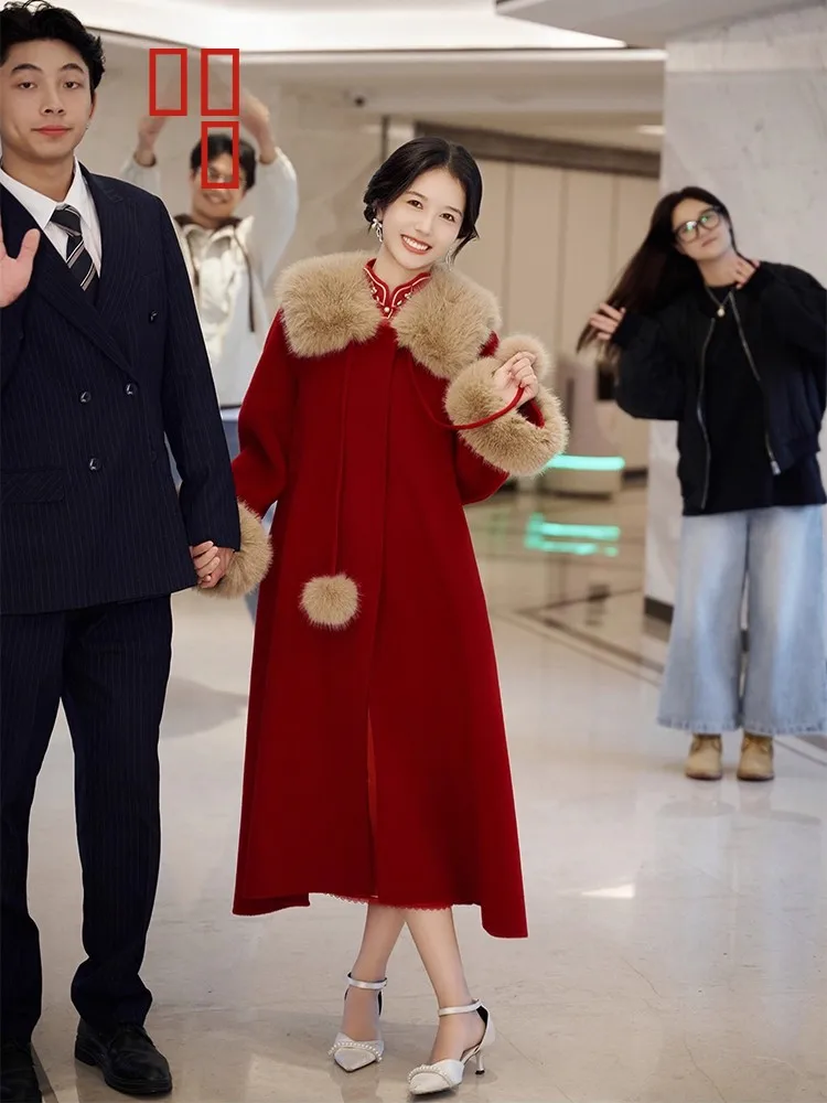 

Trendy Oversized Knee-Length Coat Sweet Young Princ Sle Luxury Rich Girl Windbreaker Faionable Thiened Winter Coat