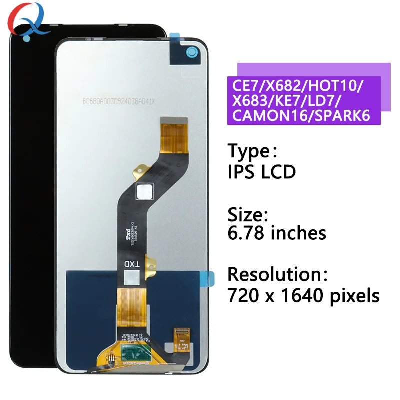 Original pantalla tecno camon 16 spark 6 screen replacement Mobile Phone Lcds for Infinix Hot 10 display for KE7 LD7 X682 Lcd