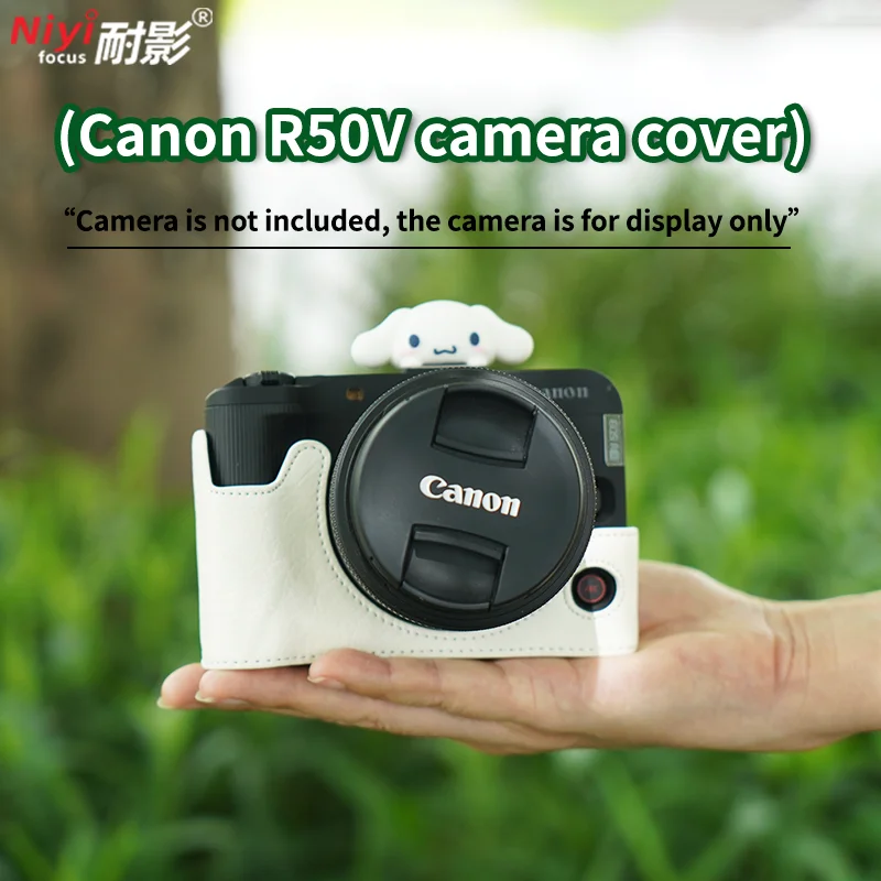 حافظة كاميرا بنمط ليتشي R50V جديدة مع حزام كتف لكاميرا Canon R50v وقاعدة حماية نصف قاعدة