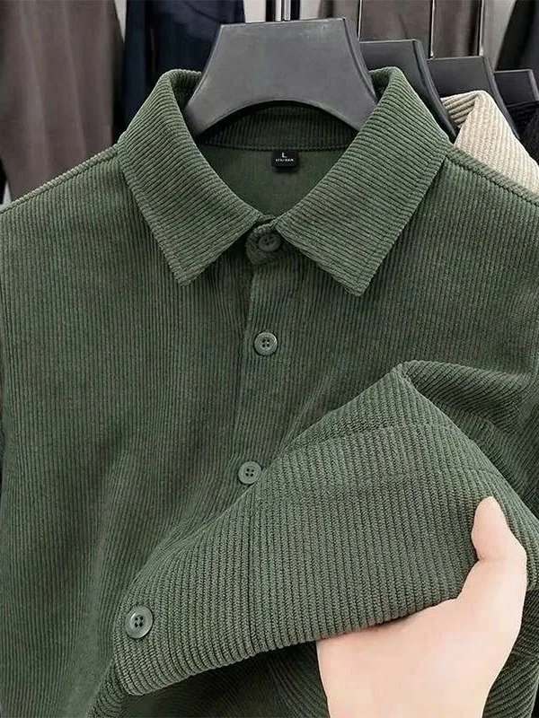 Men's Vintage Corduroy Shirt Long Sleeve Casual Loose Outerwear Youth Fashion Comfortable Fit Classic Style  Color