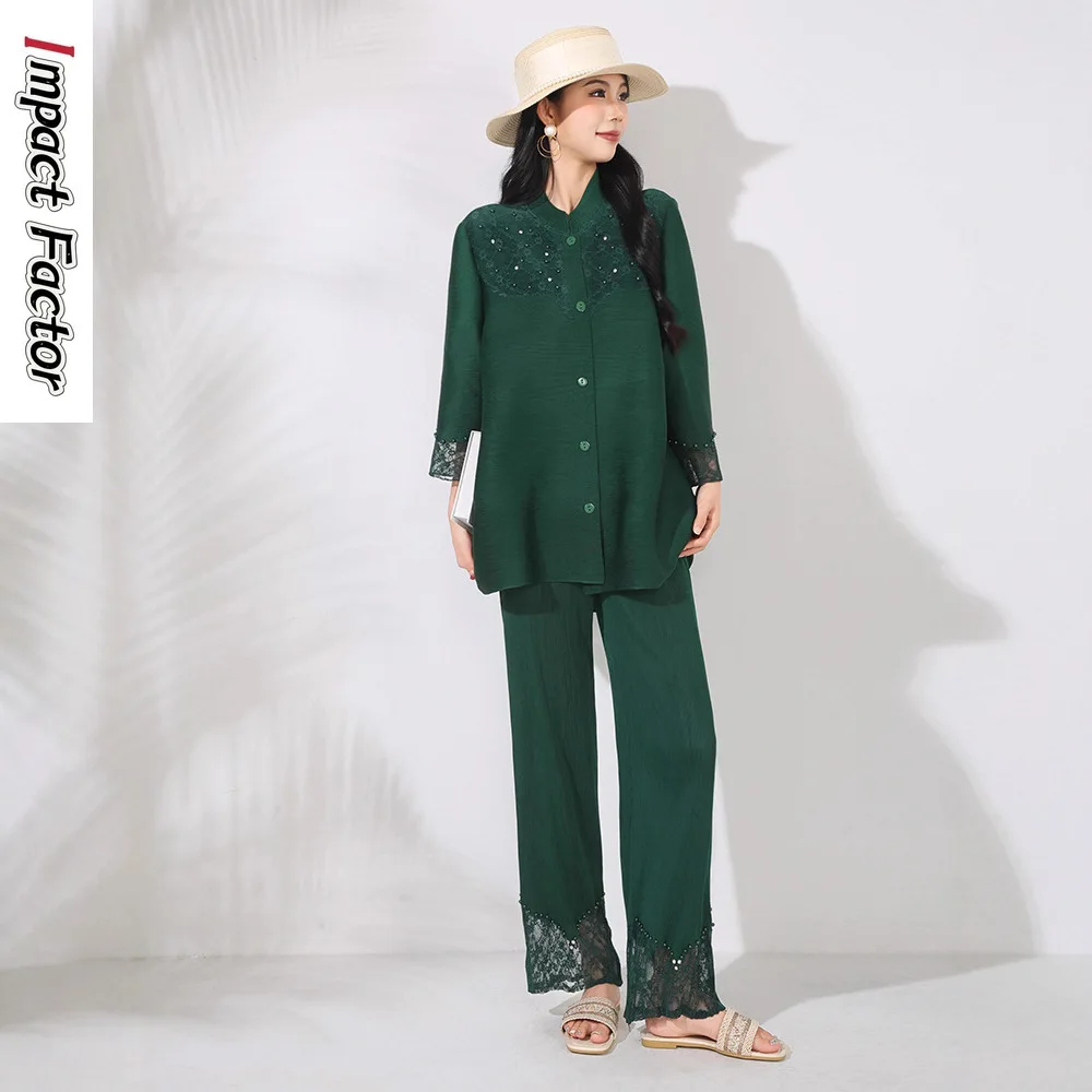 

Miyake High-end Suit 2025 Women's Summer New Fashion Temperament Loose Versatile Top Straight Pants Two-piece Set Clothing