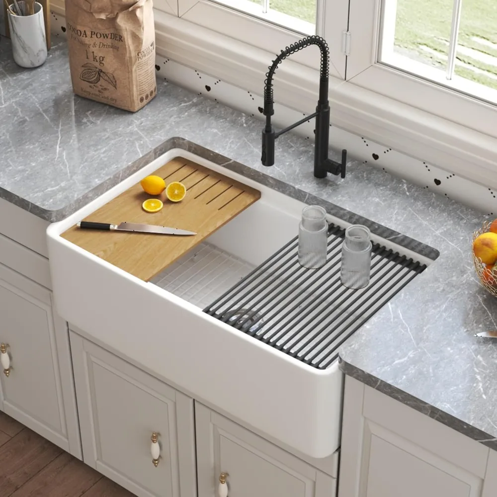 

33 inch Kitchen Sink,Front Apron Sink for Kitchen, Workstation Sink with Grid, Strainer & Workstation Accessories