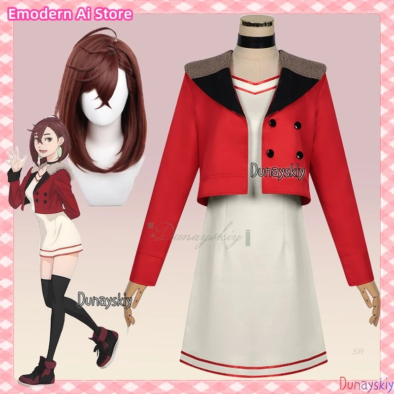 

Ayase Momo Косплей Аниме Дандан Косплей Униформа Красное Пальто Костюм Парик Серьги Юбка Карнавальный Костюм Для Хэллоуина Женщины