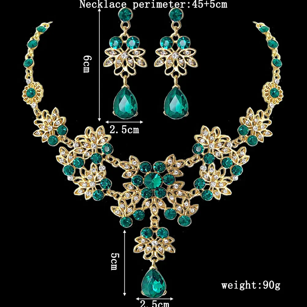 

Earrings and Necklace Set Party Accessories Women Crystal Rhinestone Jewelry Green Bride