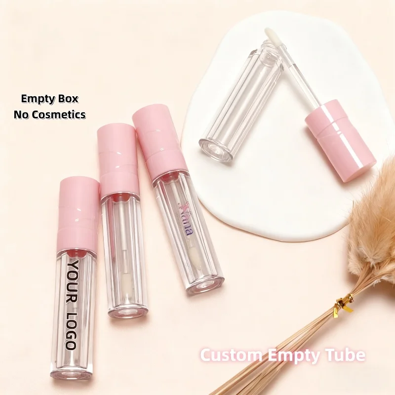 【ロゴカスタム】50個入り カスタマイズ可能 3ml ピンク テクスチャ加工 円形蓋 リップグロスチューブ プロ用美容パッケージツールに最適