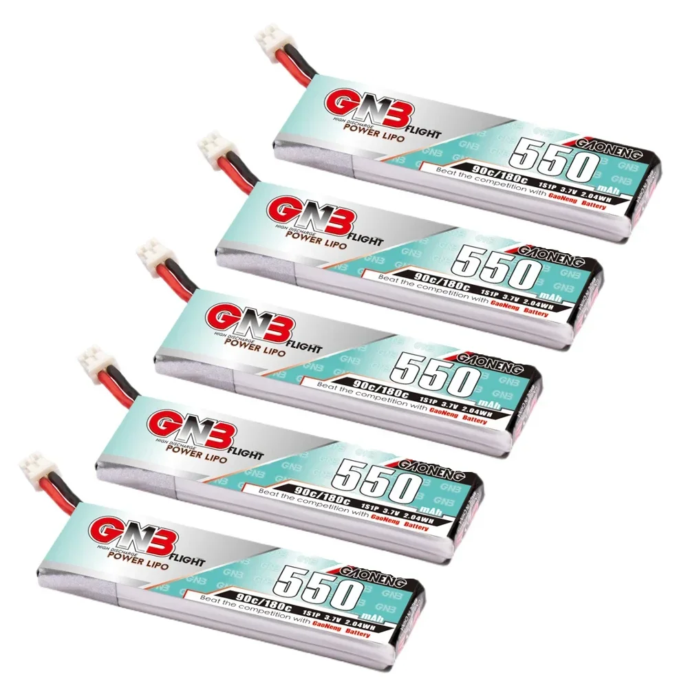 

5PCS Gaoneng GNB 1S 550mAh 3.7V 90C/180C LiPo Battery PH2.0 Plug For TINY8X Blade Inductrix FPV+ QX2 120S Beta75S Beta FPV Drone