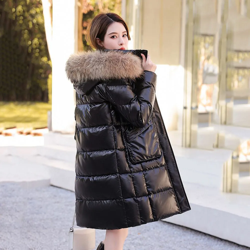 2024 Duck Explosion Down Jacket Female Temperament Loose Hooded Fashion Wash-free Warm Fur Collar Winter Coat Female Tide