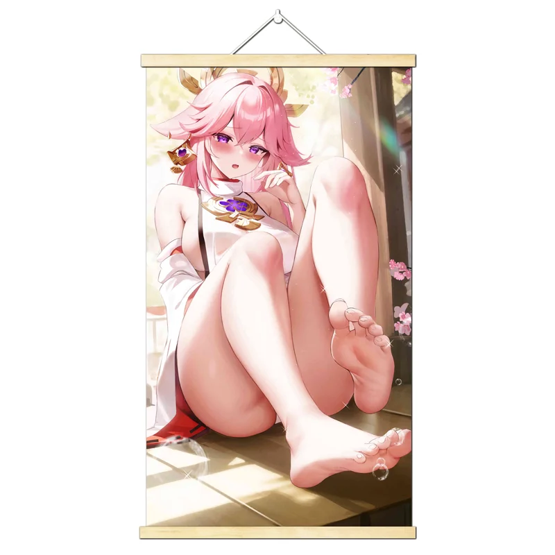 

Anime Genshin Impact Yae Miko Cosplay Wooden Pole Hang Picture Cartoon Wall Decoration Pictures Painting Flipped Xmas Gift