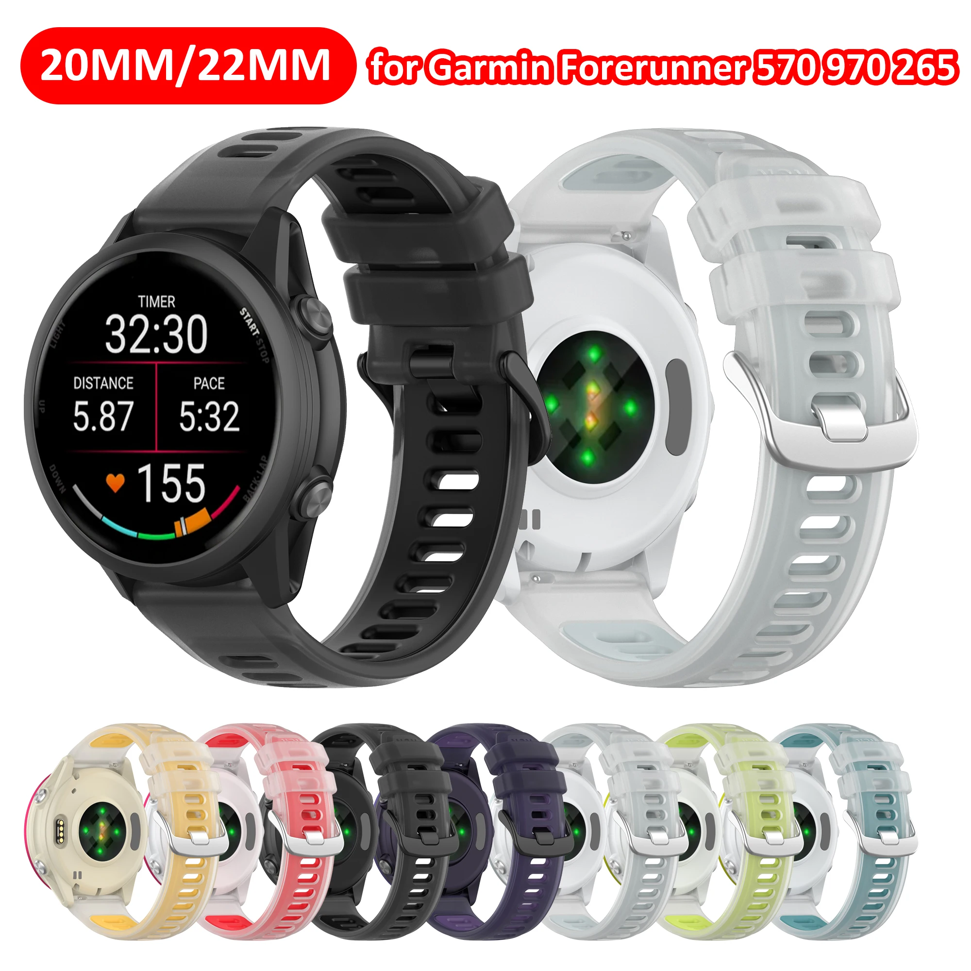 

20 22mm Band for Garmin Watch Forerunner 570 47mm/42mm Silicone Wristband for Garmin Forerunner 245/255/265/158/55/Venu 2 3 Band