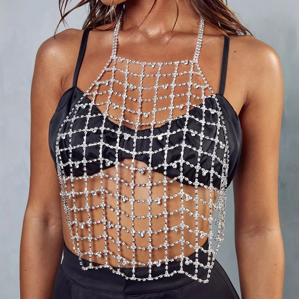 

Stonefans Exquisite Big Fashion Sparkling Rhinestone Mesh Chest New Boho Beach Crystal Sling Bra Body Chain Jewelry Accessories