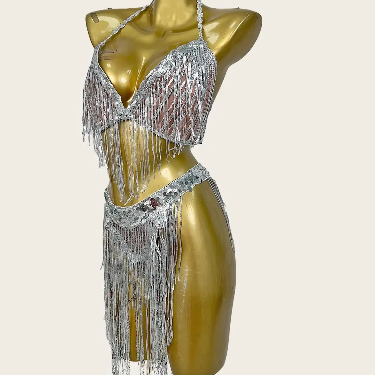 

Sexy Drag Queen Performer Wear Tassel Sequins Bikini 2Pieces Set Festival Celebrate Bar Event Sexy Spicy Girl Outfit Xiaozhamao