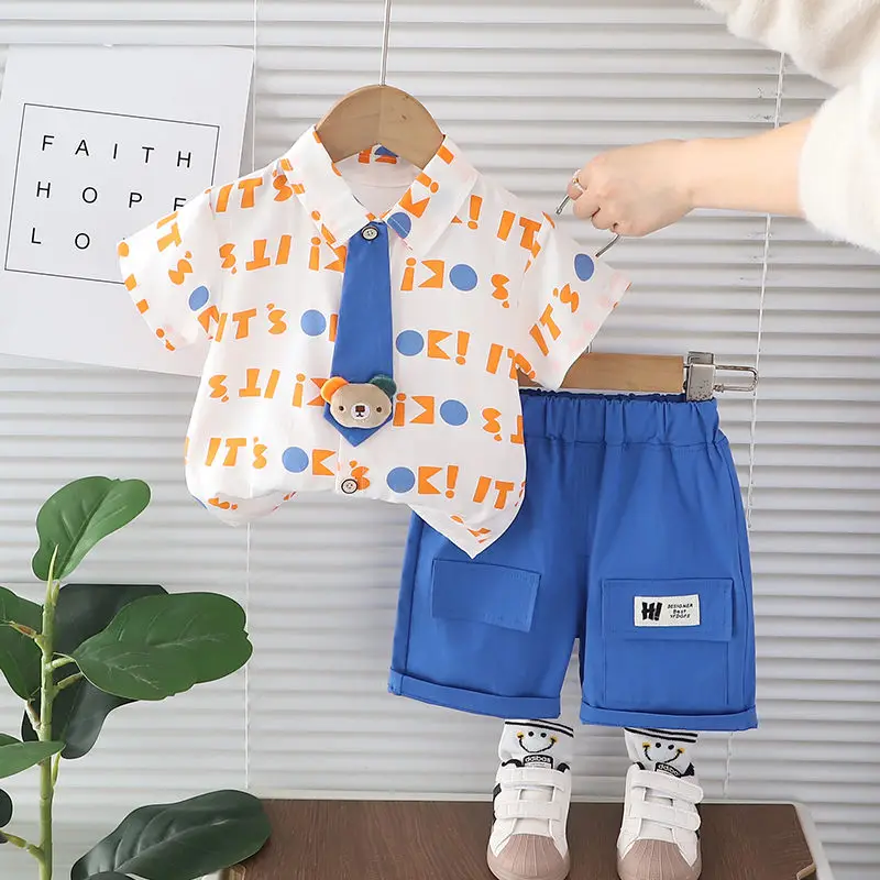 New Children Casual Clothes Suit Summer Boys Girls Printe Letters Shirt Shorts 2Pcs/Set Kids Toddler Clothing Infant 0-5 Years