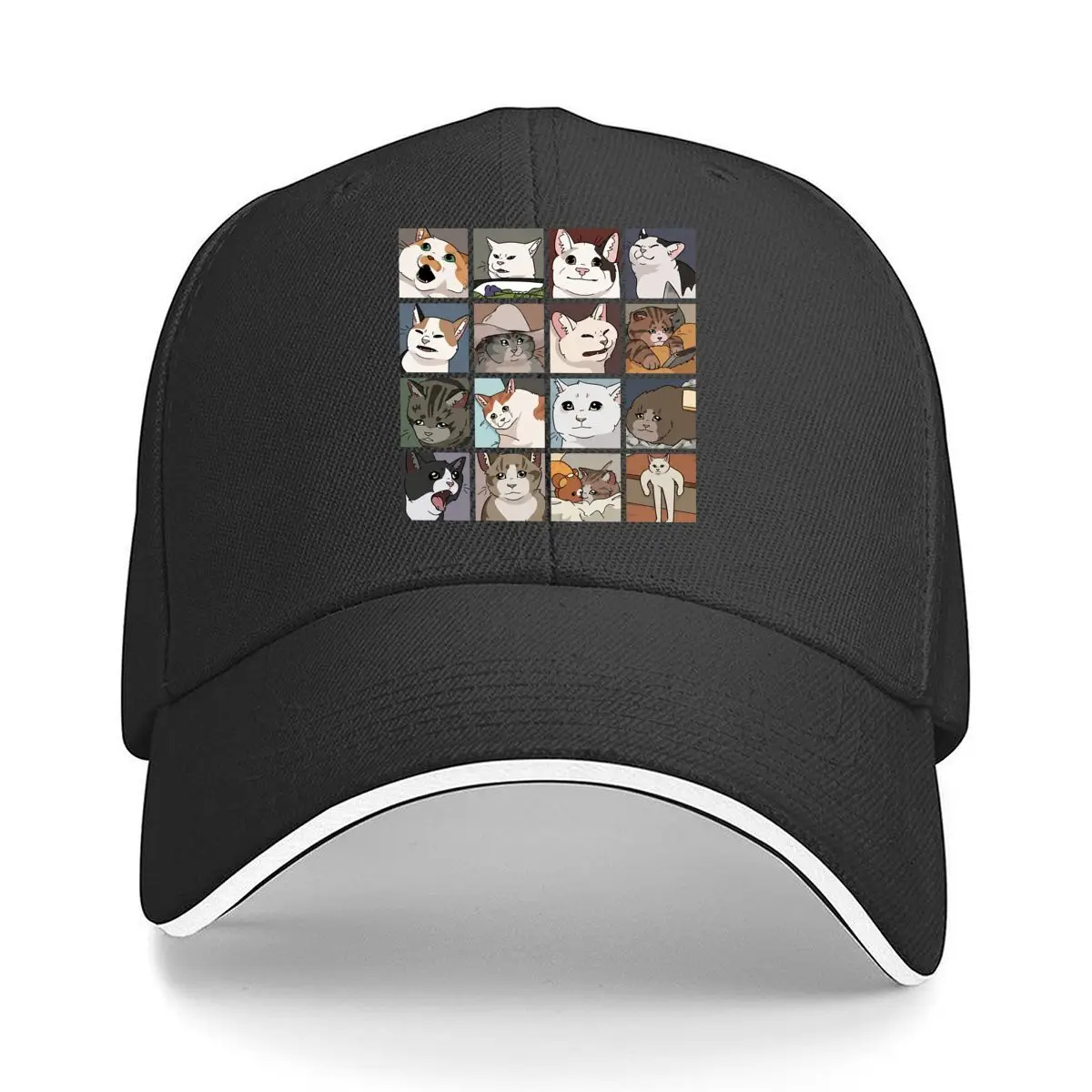 Funny Meme Cats Puzzle Cartoon Cat Faces Collage Sandwich Baseball Cap Outdoor Workouts Sun Hat