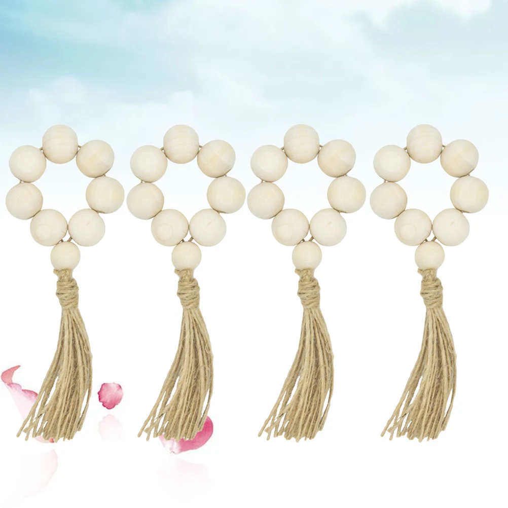 4Pcs Natural Wooden Bead Napkin Rings Handmade Home Wedding Decor Table Decoration