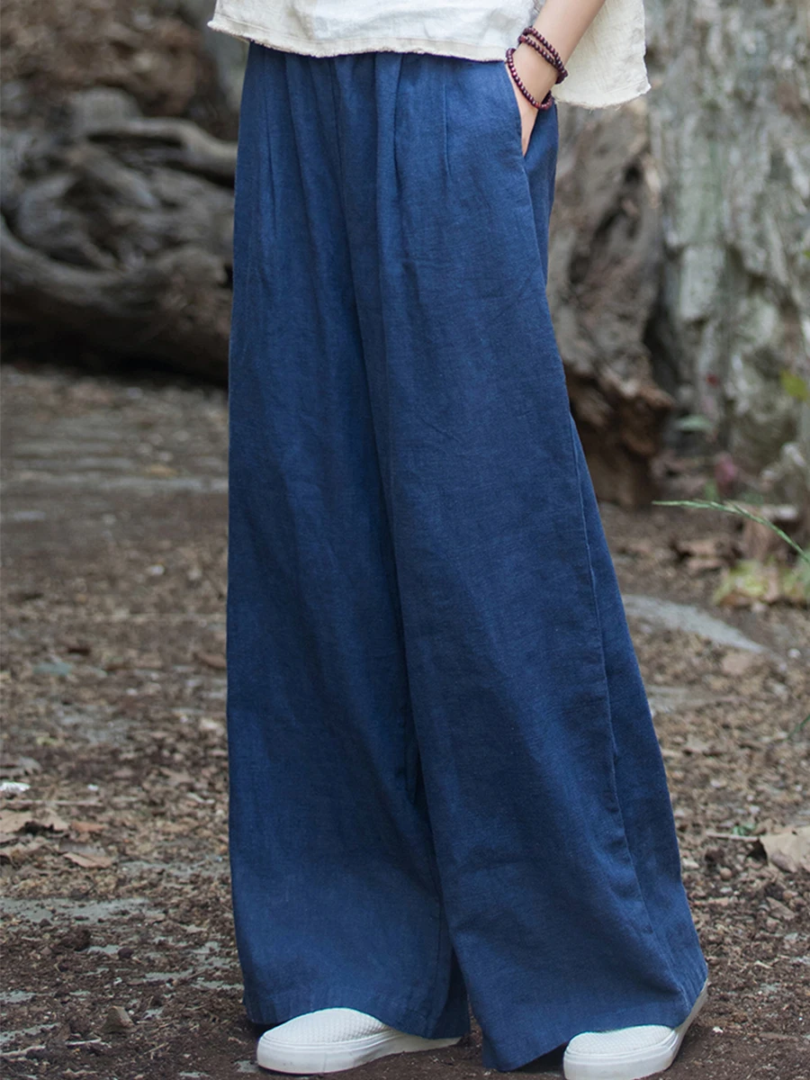 Pantaloni da yoga da donna in lino di cotone artistico Pantaloni a gamba larga Vestibilità ampia plus Size Pantaloni casual comodi e traspiranti cinesi