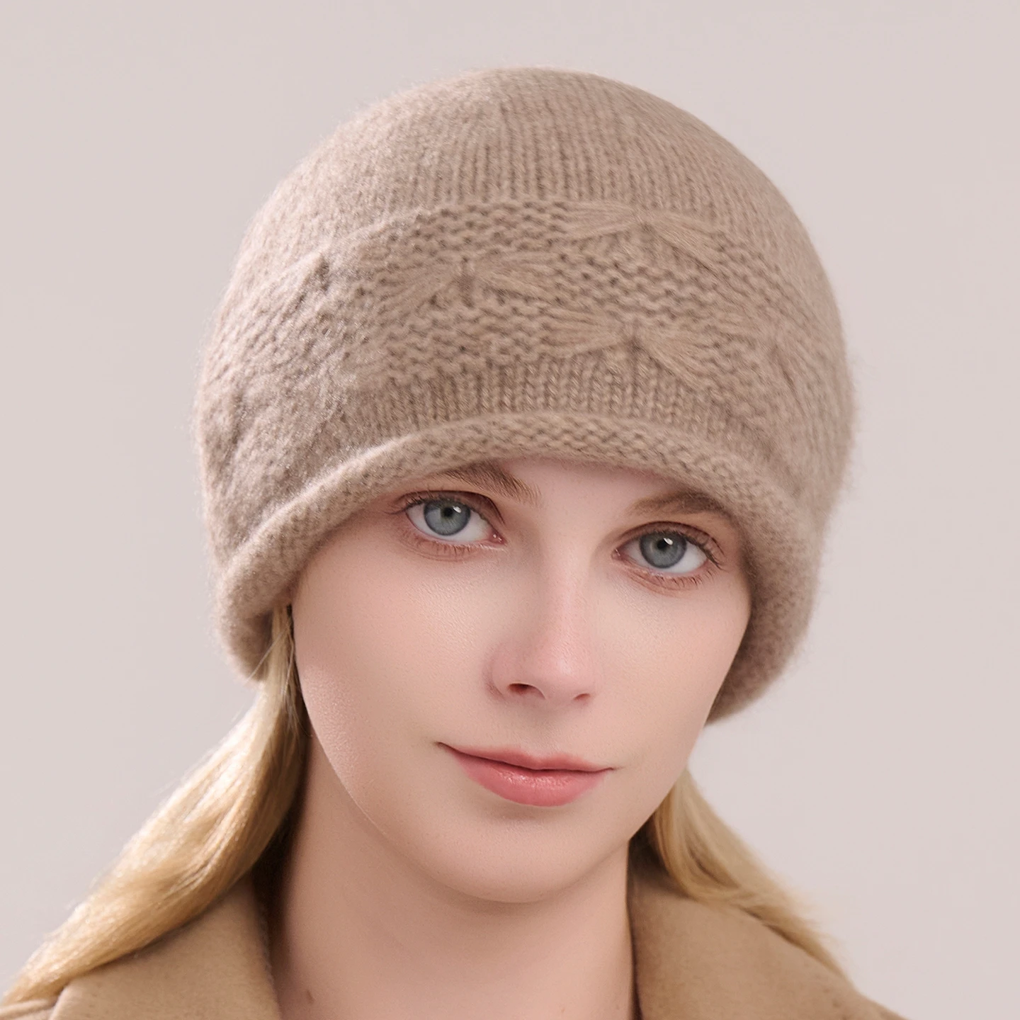 Winter Hat Women's Soft Warm 100%Pure Cashmere Knitted Jacquard Solid Color Thick Casual Beanie Hats Female Fashion Pullover Cap
