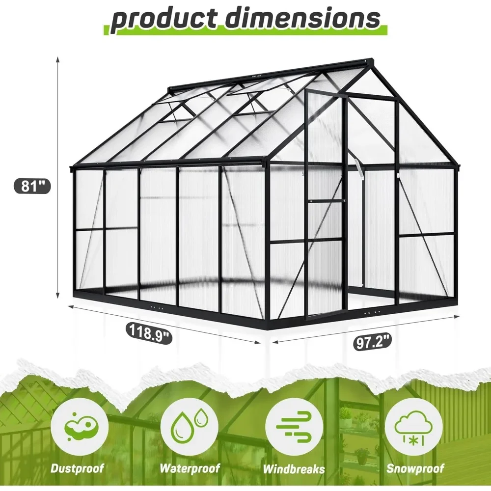 

8x10 FT Greenhouse with Quick Setup Structure and Roof Vent Greenhouse for Outdoors, Aluminum Large Walk-in Greenhouse
