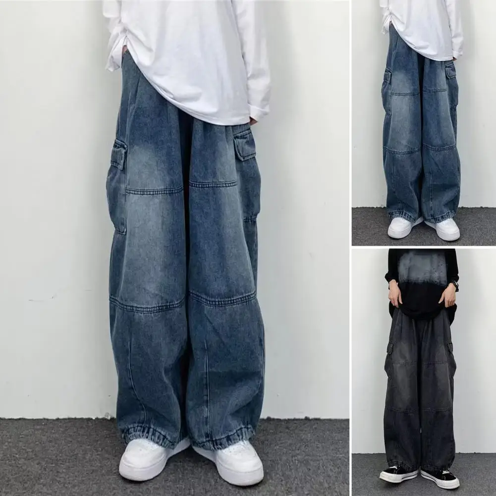 Popular Men Baggy Jeans  Autumn Relaxed Fit Mid Waist Denim Trousers Vintage Baggy Cargo Jeans for Vacation