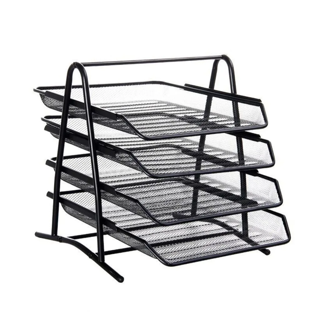 

High Quality 4 Layer Desk File Organizer Metal Mesh Multifunctional Document Paper Tray Storage Magazine Case Office