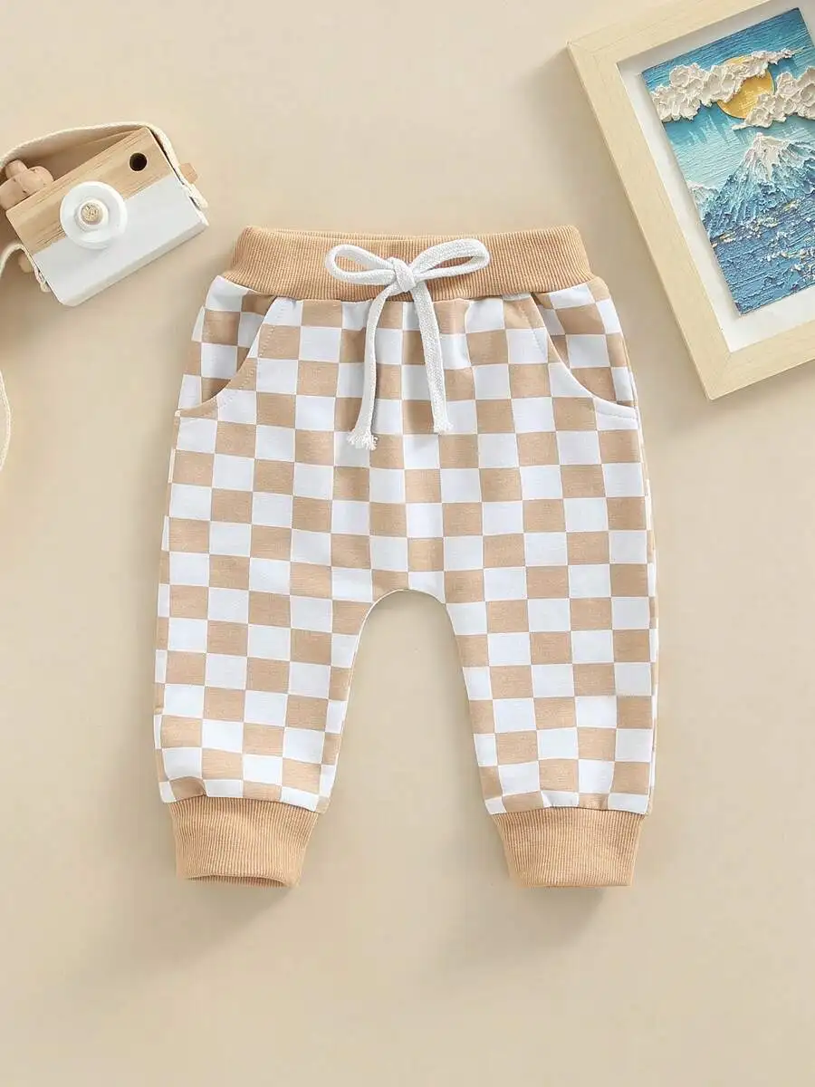 

Toddler Unisex Checkerboard Print Jogger Pants with Elastic Waist