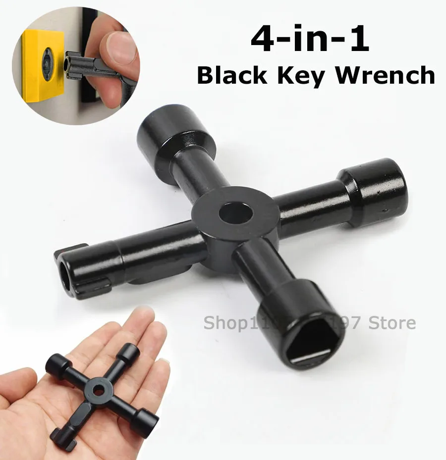 Llave Universal Portátil 4 en 1 Multifunción Negra para Medidor de Agua, Válvula, Tubo de Escape y Radiador con Triángulo Interno